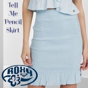 ROXY Tell Me Ruffle-Hem Smocked Pencil Mini Skirt NWT/Cool Blue/Lg